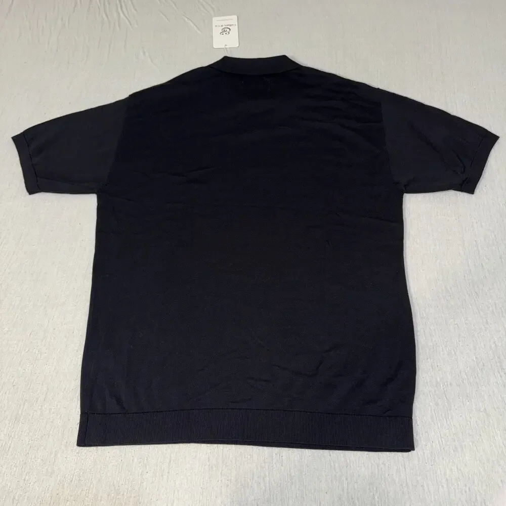 Collars & Co. Premium Cotton & Silk Blend Black Short Sleeve Polo Men Medium NWT